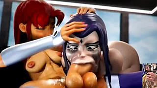 Transgender Ashley deepthroats monster cock then fills condom with cumshot in hardcore cartoon.