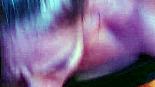 Petite brunette babe gives deepthroat blowjob with cum swallow in wet pov neon night