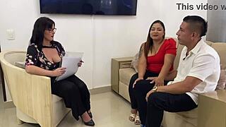 Whoa, this couple's psychological therapy turns into a wild threesome blowjob session 😏