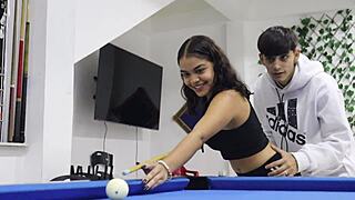 Brunette Latina fucked intensely on pool table by stepbrother