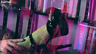 Brunette goddess dominates with choking and deepthroat. She teases in pantyhose before foot licking and femdom play.