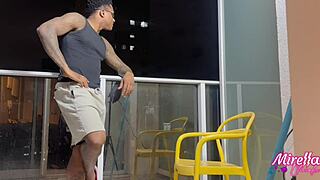 This time the black guy filled my pussy with cum we fucked on the balcony chair