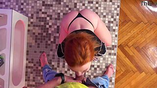 Redhead Sucks Big Cock Deepthroat and Swallows Cum Passionately