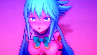 Konosuba character Aqua engages in raw gloryhole action