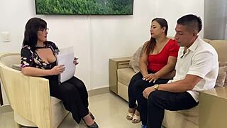 Whoa, this couple's psychological therapy turns into a wild threesome blowjob session 😏