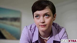 Small secretary meets new boss for a quick office chat