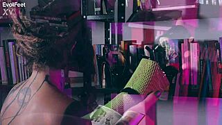 Brunette goddess dominates with choking and deepthroat. She teases in pantyhose before foot licking and femdom play.