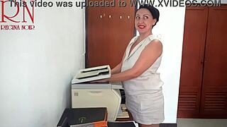 stupid secretary gets caught on office security cam scanning boobs and pussy on mfp