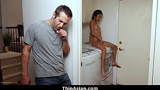 Asian babe caught with dildo