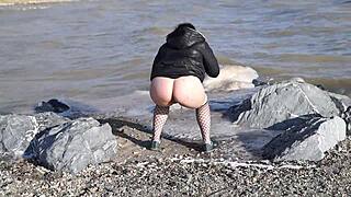 Milf unleashes powerful pissing streams in sea compilation showcasing her wild hairy pussy craving outdoor fetish action