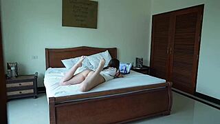 Stepsister catches me watching porn and joins in for deepthroat cowgirl ride. She takes creampie in tight pussy.