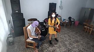 My best friend turned pervert as he waited for me to leave, then masturbated wildly in the music room with his big cock flashing solo.