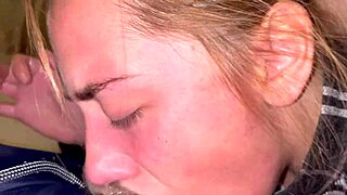 bimbo teases with intense deepthroat leading to sloppy gagging and choking on cock