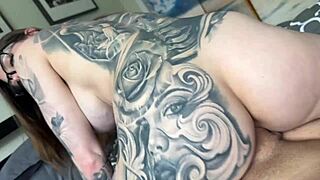 Big Goth Step Sister Chantal Danielle with Tattoos Tries Porn in Cowgirl and Doggystyle Creampie