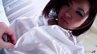 japanese mature step-mom gets bent over in cowgirl. hairy pussy takes deepthroat cum inside from step-son pov.