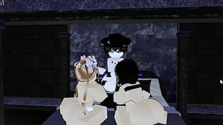 Threesome with petite femboy and shemale slut in group action