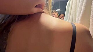 My stepmother says no but her vagina says yes as we kiss and finger in bathroom mirror with wet pussy sex.