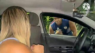 Why does this wife cheat on husband in public street after car runs out of gas while cuckold hugs the lover