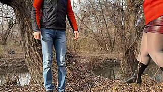 touching my stepmother in law's wet pussy outdoors with groping and dirty fun