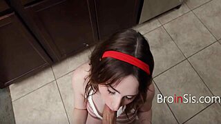 Why does ebony step mom walk in on step daughter deepthroating step brother in interracial threesome?