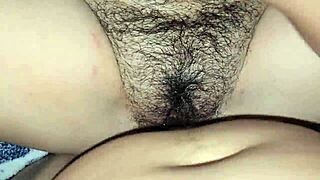 chubby latina college girl with big hairy pussy gets creampie from small cock. her juicy wet panties reveal taboo sex with not sister in homemade fuck.