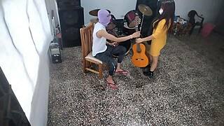 My best friend turned pervert as he waited for me to leave, then masturbated wildly in the music room with his big cock flashing solo.