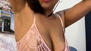 Anna Maria mature Latina in pink lingerie does strip tease part II