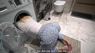 Step Sister Stuck in Washing Machine Takes Rough Doggy Creampie from Brother