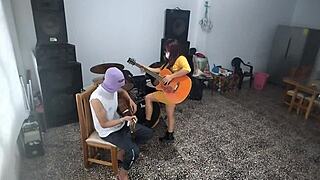 My best friend turned pervert as he waited for me to leave, then masturbated wildly in the music room with his big cock flashing solo.