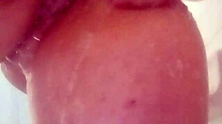 Shower time brings wet bathing moments in the steamy bathroom