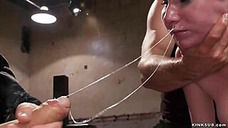 tied busty slave endures brutal gangbang with deepthroat gagging and rough group fucking in bizarre bondage submission