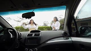 a pair of colombian latinas with big asses and tits lure gym clients into rough threesome sex with milk lactating and monster cock double blowjob