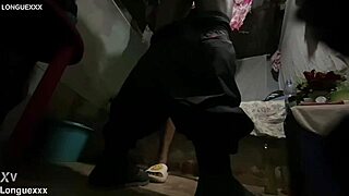 Detailed View Of Skinny Amateur With Long Legs In Black Miniskirt And Cute Homemade Style