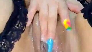 Watch this busty blonde squirt multiple times with toy?