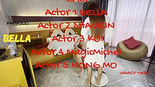 Thai ladyboy shemale with big cock dominates blonde and brunette in anal fucking threesome compilation from behind the scenes