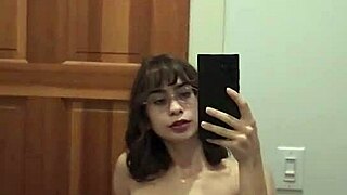 Petite teen slut does hot striptease showing shaved pussy and small tits in pov.