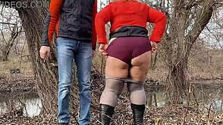 touching my stepmother in law's wet pussy outdoors with groping and dirty fun