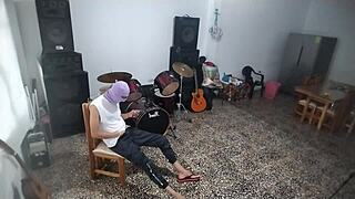 My best friend turned pervert as he waited for me to leave, then masturbated wildly in the music room with his big cock flashing solo.