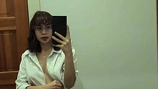 Petite teen slut does hot striptease showing shaved pussy and small tits in pov.