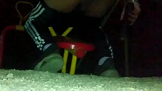 Transexual Masturbates Ass With Toys Outdoors in Plaza