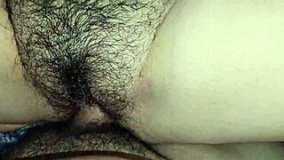 chubby latina college girl with big hairy pussy gets creampie from small cock. her juicy wet panties reveal taboo sex with not sister in homemade fuck.