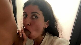 Skinny Brunette Eats Pizza With Cum On Face In Public Cafe