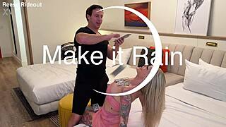 Blonde With Tattoo Enjoys Making It Rain In Fun Creative Ways