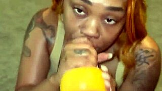 Ebony babe takes big black cock deepthroat with spitting and facial cumshot in POV.