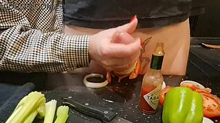 Oh My God! Extreme Dick And Urethral Torment In The Kitchen With Cucumber Insertion And Ball Kicking For This Monster Cock Fetish!