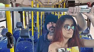 Sexy girl in miniskirt gets narrow ass groped by stranger on public bus ride.