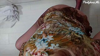 Mature milf takes break from making lunch to give blowjob in pov pantyhose scene