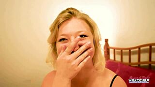 big titted blonde faith hope deepthroats a dick and milks it. she swallows cum in pov cowgirl ride.