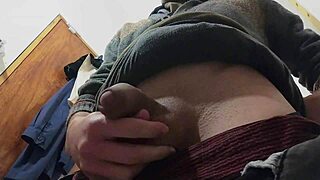 oh wow, i'm in the bathroom happily masturbating with my big cock while hearing the rain outside, feeling so young and skinny!!