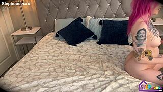 Alt cam girl gets real dick in doggystyle bent over tattoo action